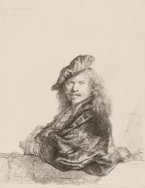 Self-Portrait leaning on a stone sill, 1639 – nr 2 av Rembrandt van Rijn