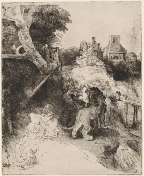 St. Jerome in an Italian Landscape av Rembrandt van Rijn