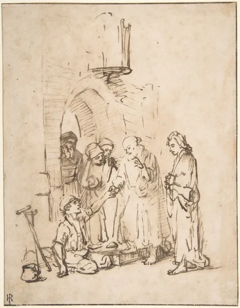 St. Peter and St John Healing the Paralytic av Rembrandt van Rijn
