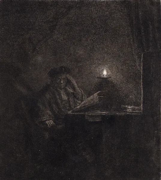 Student at a Table by Candlelight av Rembrandt van Rijn