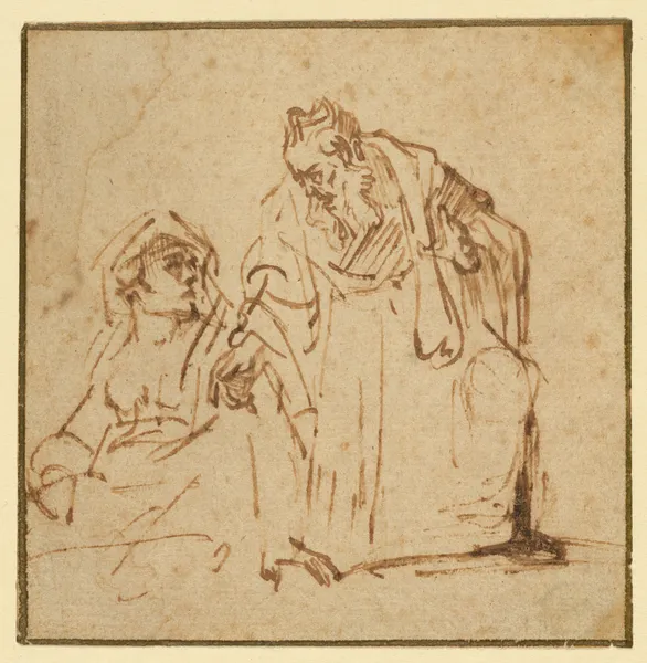 Study of a Man Talking to a Woman Seated on the Left av Rembrandt van Rijn
