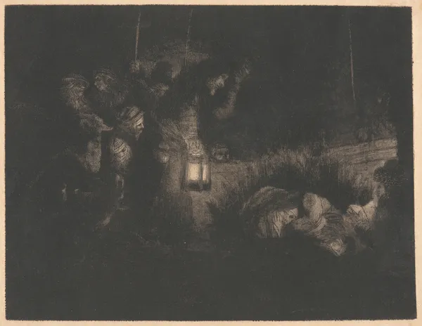 The Adoration of the Shepherds; A Night Piece av Rembrandt van Rijn