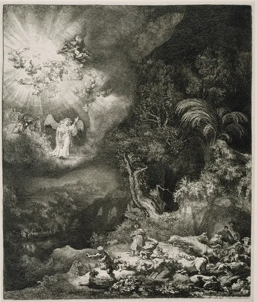 The Angel Appearing to the Shepherds av Rembrandt van Rijn