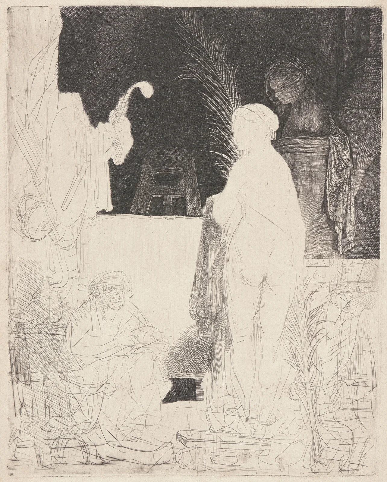 The Artist Drawing from a Model av Rembrandt van Rijn