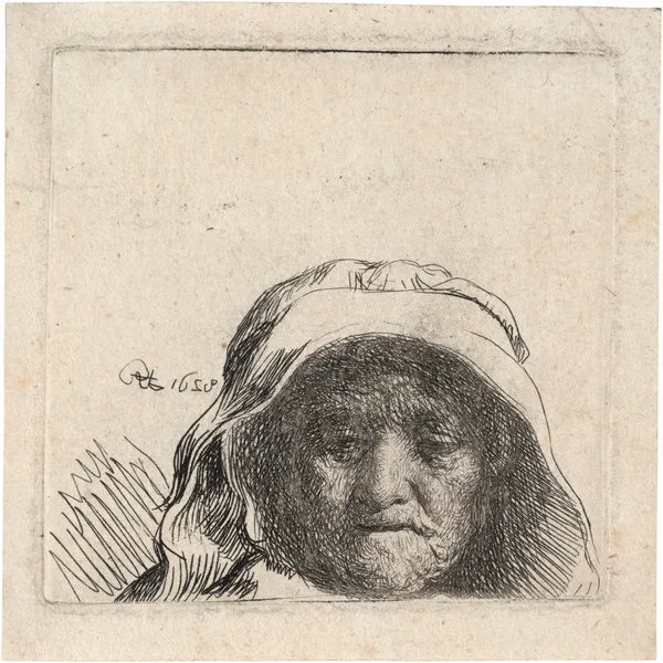 The Artist’s Mother: Head only, full Face av Rembrandt van Rijn