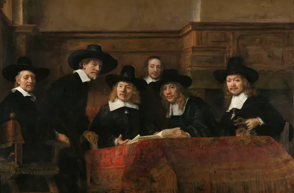 The Sampling Officials of the Amsterdam Drapers’ Guild, Known as ‘The Syndics’ av Rembrandt van Rijn