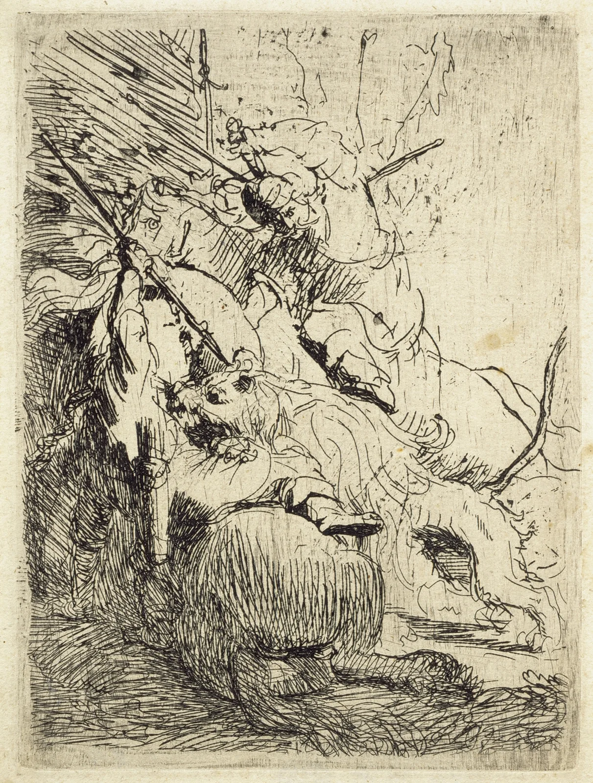 The Small Lion Hunt (with one lion) av Rembrandt van Rijn