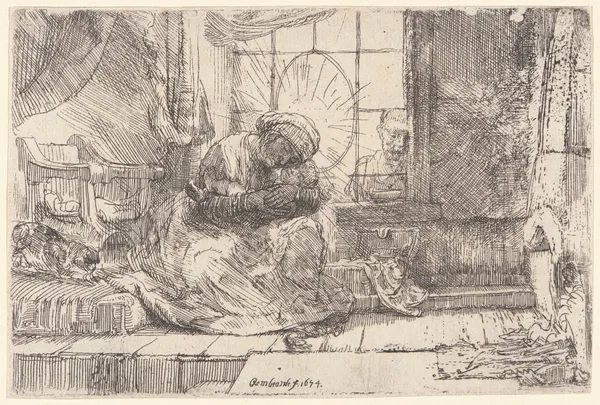 The Virgin and Child with the Cat and Snake av Rembrandt van Rijn