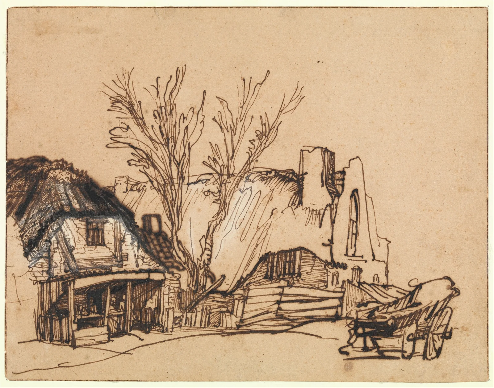 Two Cottages av Rembrandt van Rijn