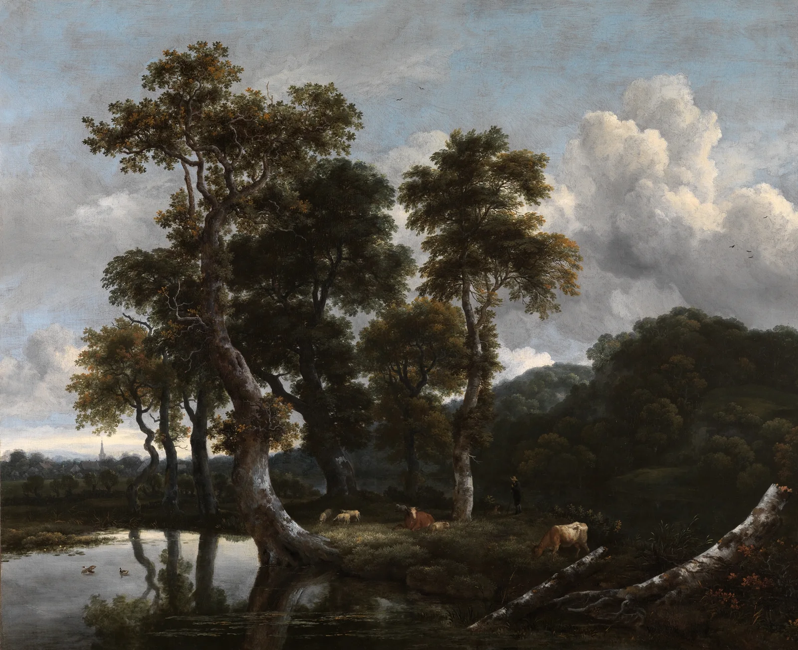 Grosse Baumgruppe am Wasser av Jacob van Ruisdael