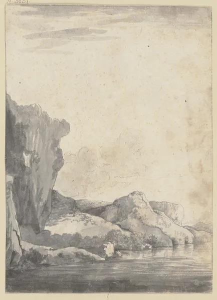 Rock section by the water av Jacob van Ruisdael