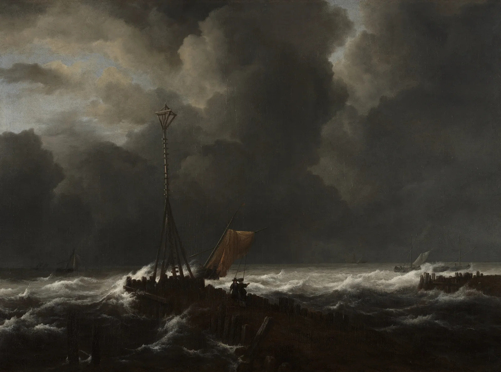 Rough Sea at a Jetty av Jacob van Ruisdael