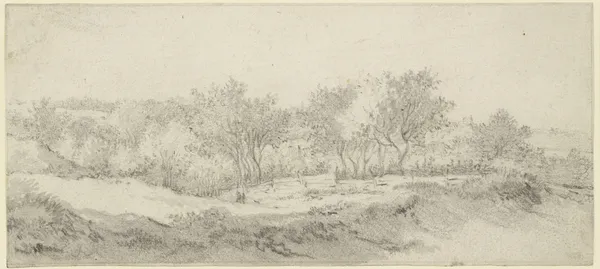 Small section of a tree with a fence av Jacob van Ruisdael