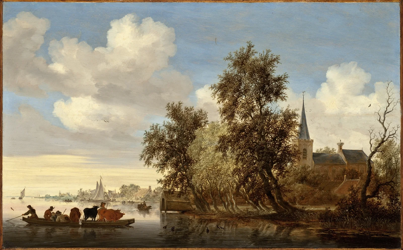 River Landscape with a Ferry av Salomon van Ruysdael