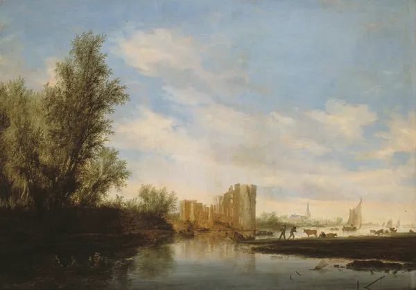 Riviergezicht met ruïne av Salomon van Ruysdael