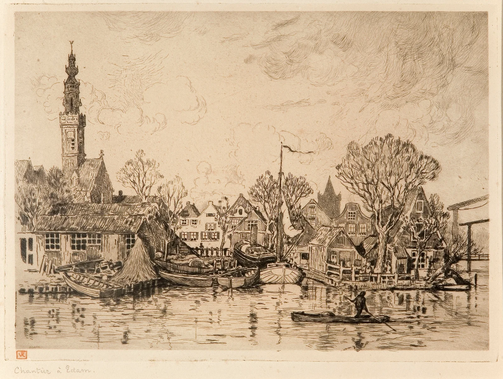 Shipbuilding Yard in Edam (the Netherlands) av Theo van Rysselberghe