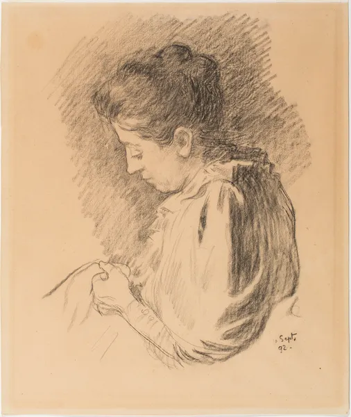 Woman Sewing (Maria Van Rysselberghe-Monnom) av Theo van Rysselberghe