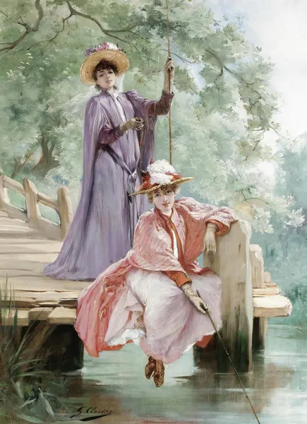 Elegant Ladies Fishing av Georges Jules Victor Clairin