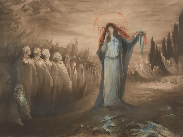 Sarah Bernhardt dans ‘Théroigne de Méricourt’ av Georges Jules Victor Clairin