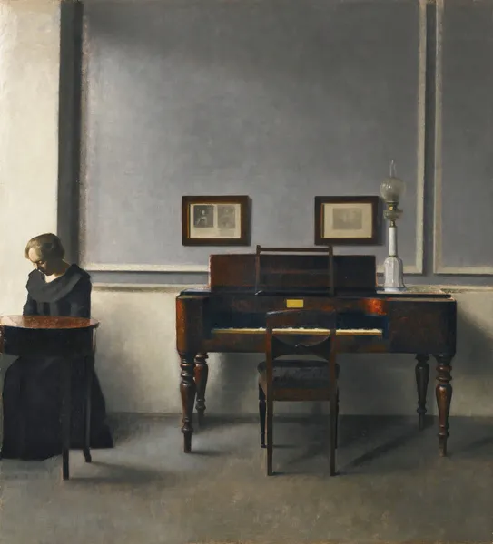 Ida In An Interior With Piano av Vilhelm Hammershøi