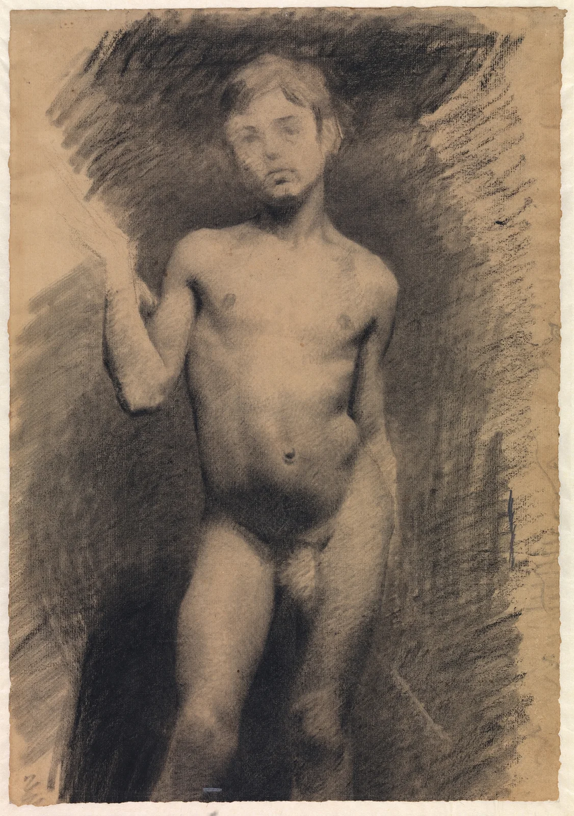 Stående nøgen dreng. Modelstudie av Vilhelm Hammershøi
