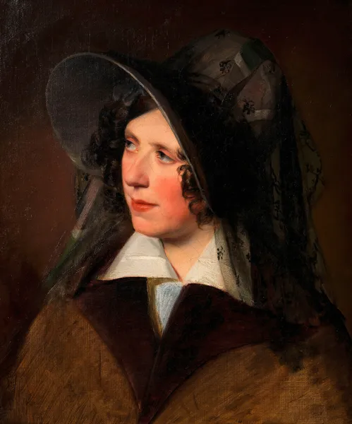 Antonie Amerling mit schwarzem Schleierhut (1. Gattin des Künstlers) av Friedrich von Amerling