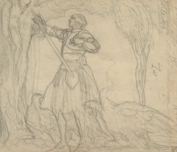 A knight before a vision of Christ av Franz von Bayros