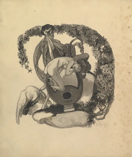 Study for a Book Plate; Leda and the Swan av Franz von Bayros