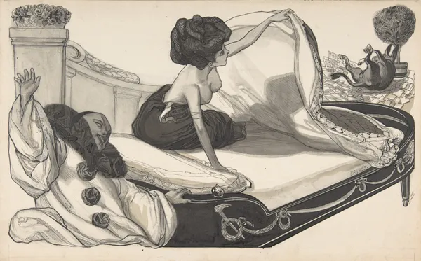 Woman in Bed Observing a Donkey av Franz von Bayros