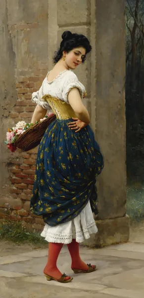 A Maiden With A Basket Of Roses av Eugen von Blaas