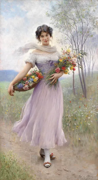 Mädchen in fliederfarbenem Kleid av Eugen von Blaas