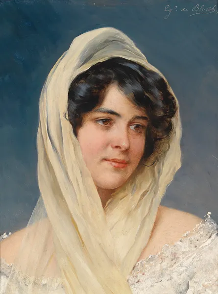 Portrait of a young lady with a veil av Eugen von Blaas