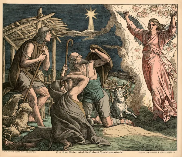 Hirten wird die Geburt Christi verkündet (Shepherds are told about the birth of Christ) av Julius Schnorr von Carolsfeld