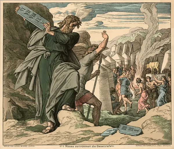 Moses zertrümmert die Gesetztafeln (Moses smashes the tablets of the law) av Julius Schnorr von Carolsfeld