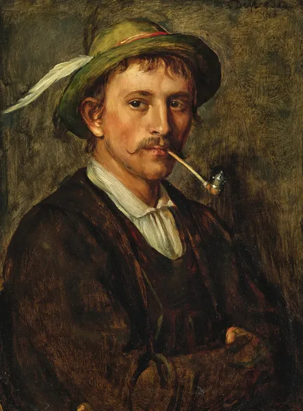 A Peasant Youth with Hat and Pipe av Franz von Defregger