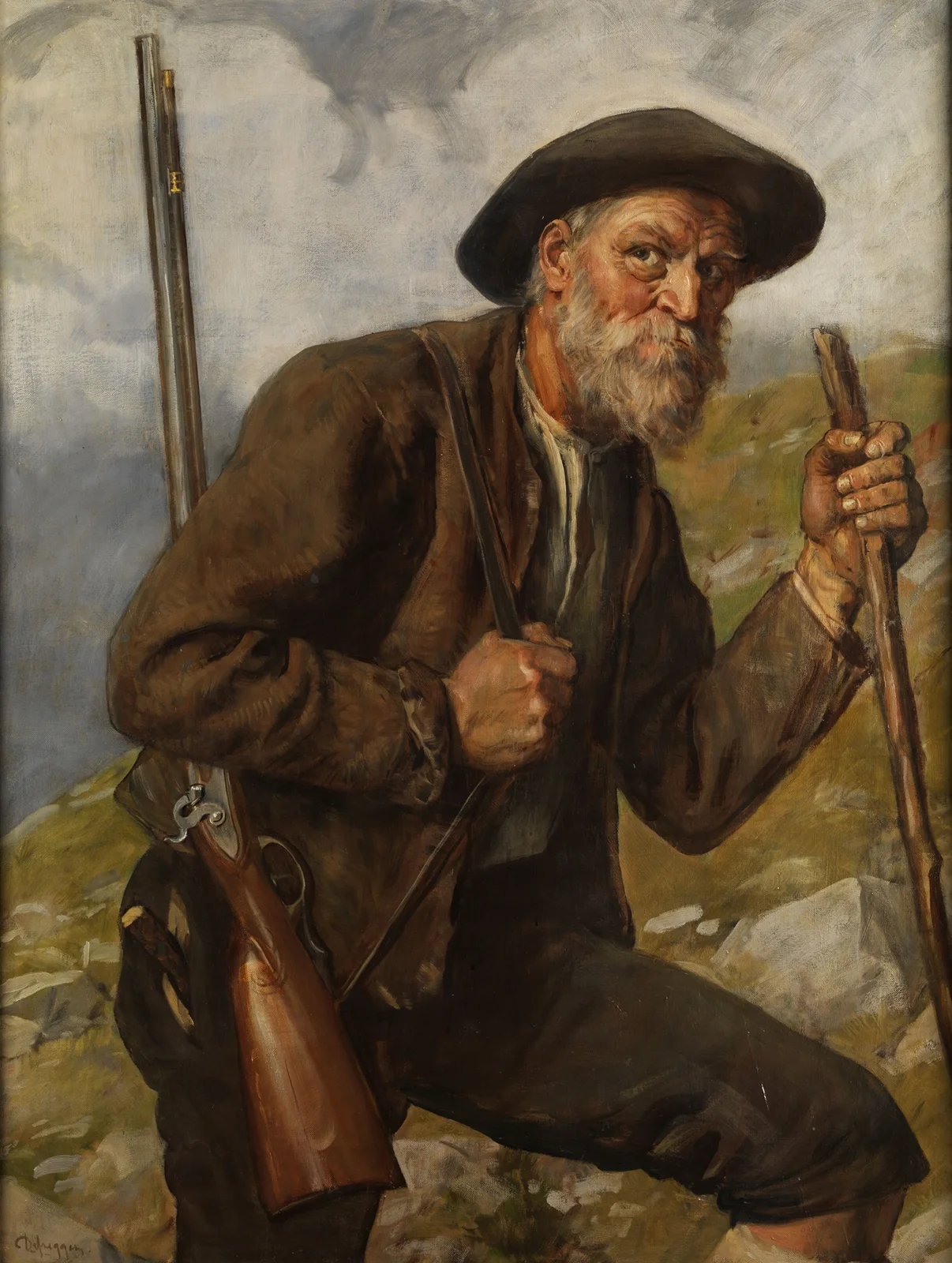 Alter Jäger mit Flinte av Franz von Defregger