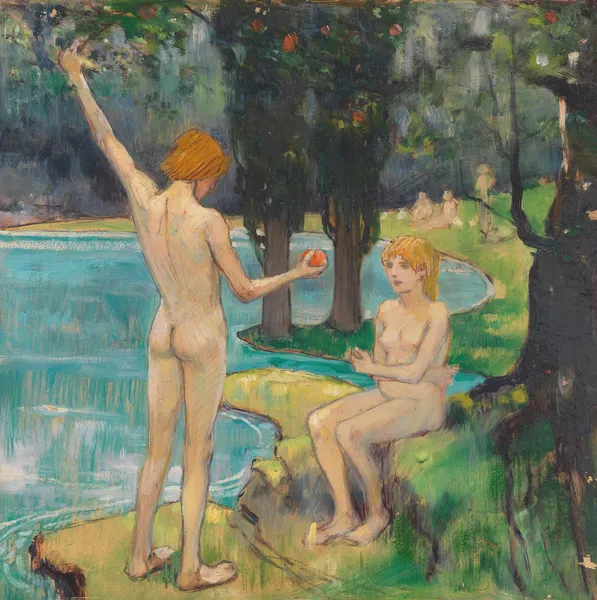 Adam und Eva (Paradies) av Ludwig von Hofmann
