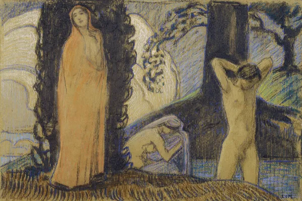 Zwei Frauen und ein Jüngling im Bade av Ludwig von Hofmann