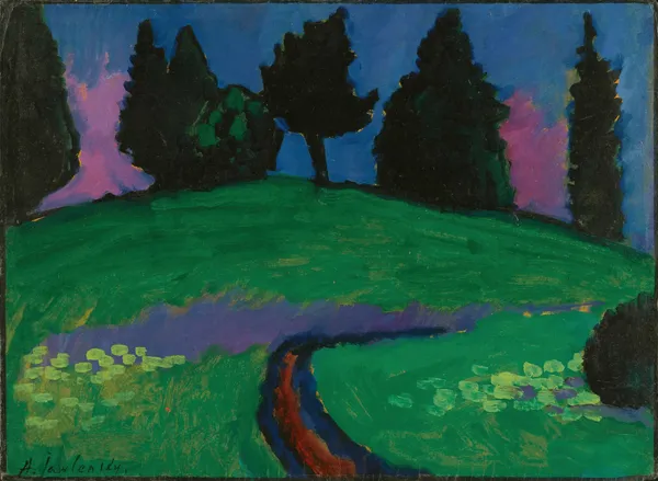 Dunkle Bäume über Grünem Hang (Dark Trees Over Green Slope) av Alexej von Jawlensky
