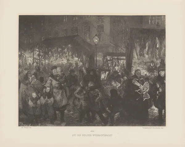 Auf dem Berliner Weihnachtsmarkt av Adolph von Menzel
