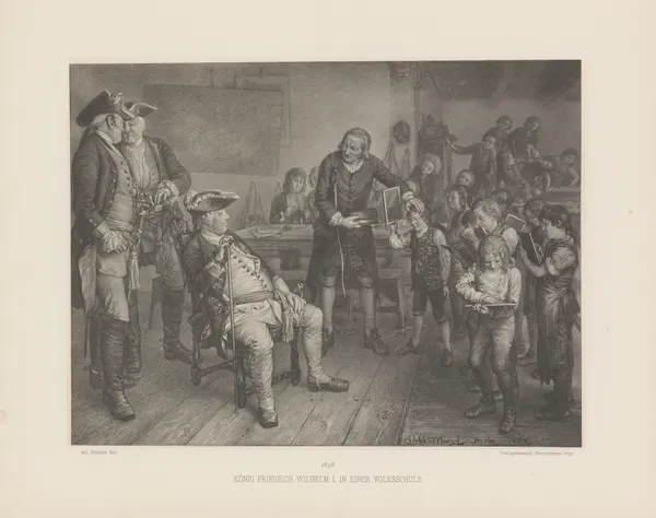 König Friedrich Wilhelm I. in einer Volksschule av Adolph von Menzel