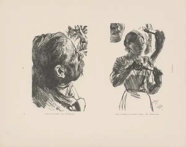 Studie zum Eisenwalzwerk, 1875. Studie zu Schleiferei in der Schmiede zu Hof-Gastein av Adolph von Menzel