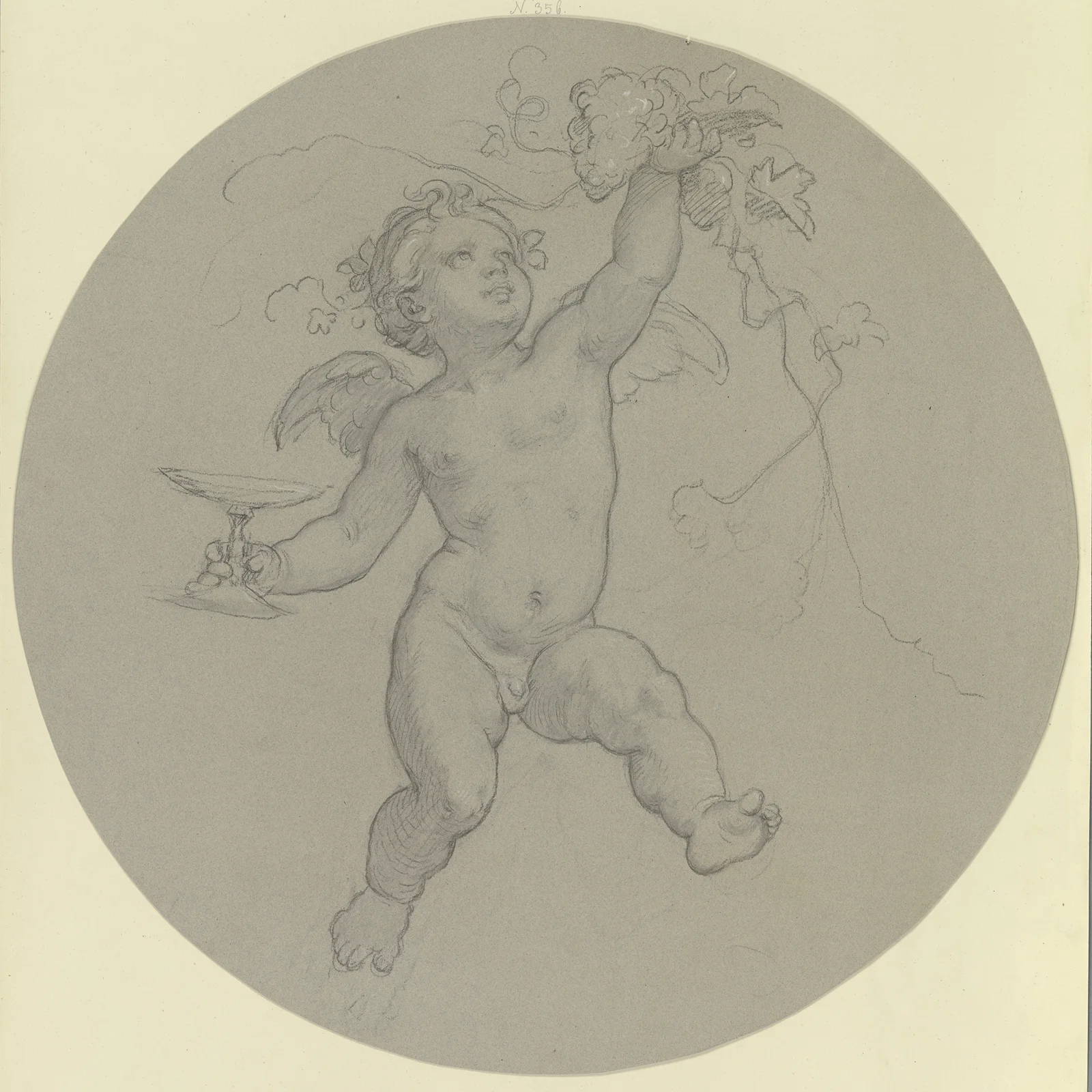 Schwebender Putto mit Traube und Trinkschale av Moritz von Schwind