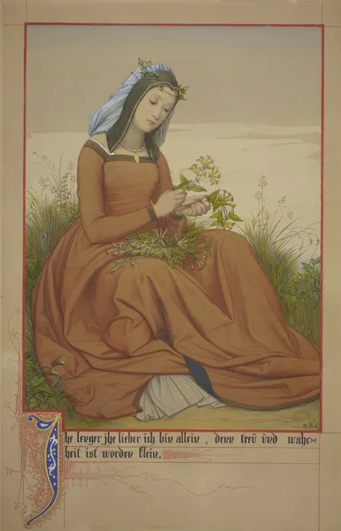 Young woman making a bouquet of flowers av Eduard von Steinle