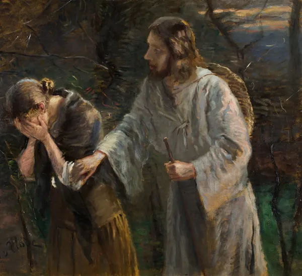 Woman, why are you crying av Fritz von Uhde