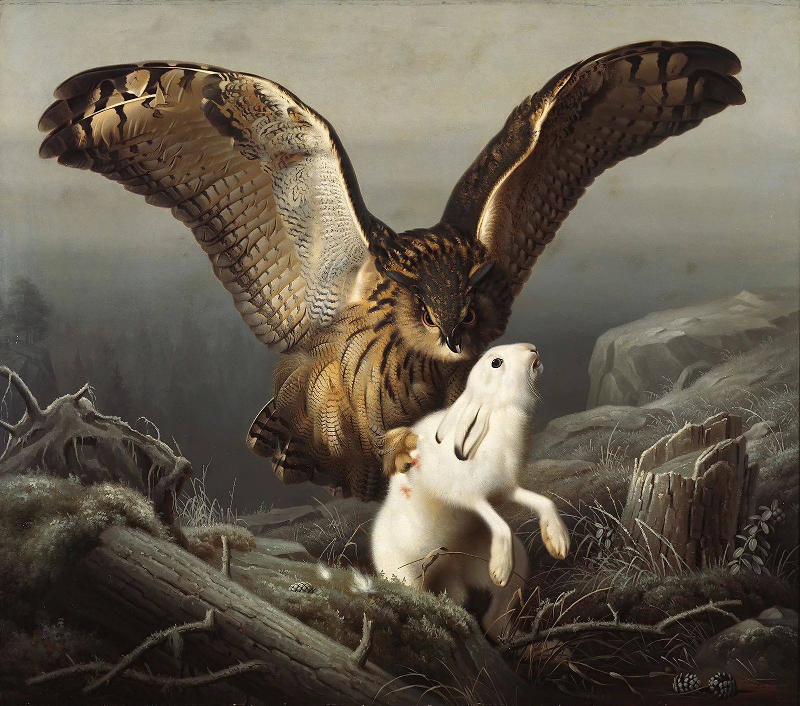 An Eagle-Owl Seizes A Hare av Ferdinand von Wright