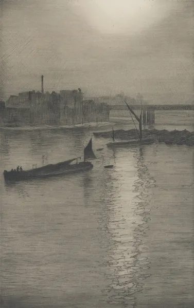 From Waterloo Bridge;Sun bursting through fog av Christopher R. W. Nevinson