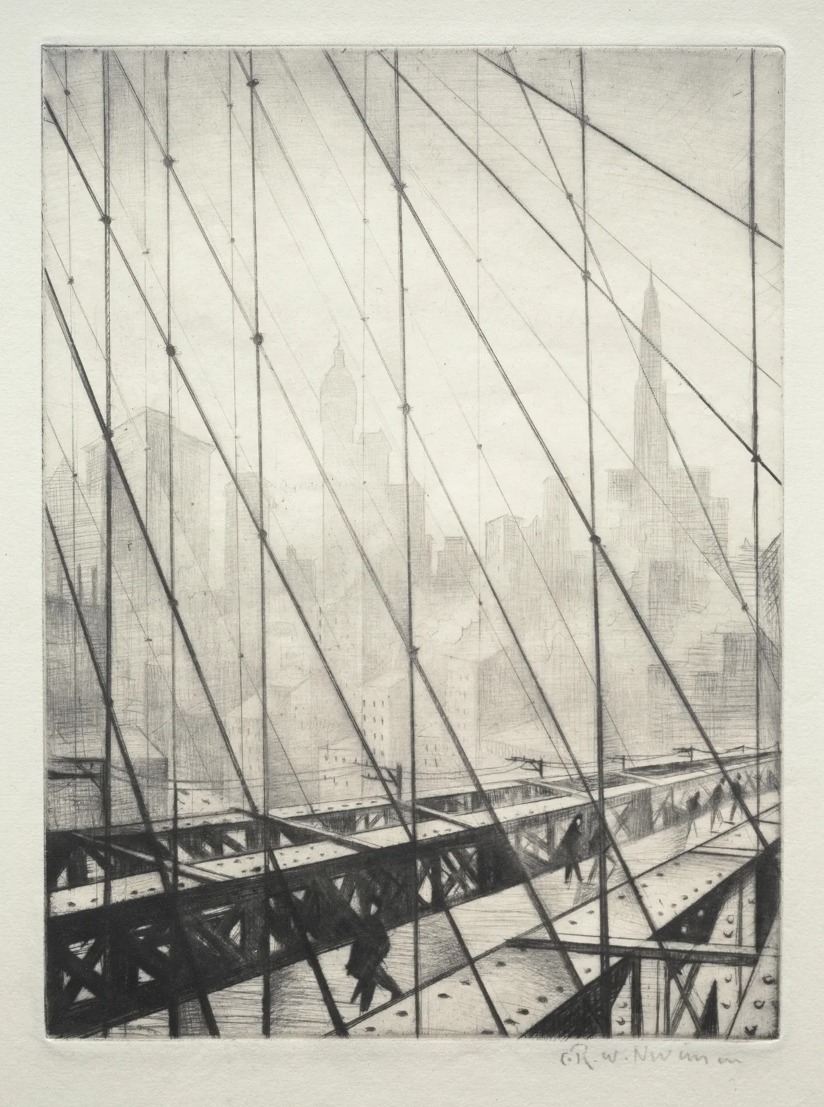Looking through Brooklyn Bridge av Christopher R. W. Nevinson