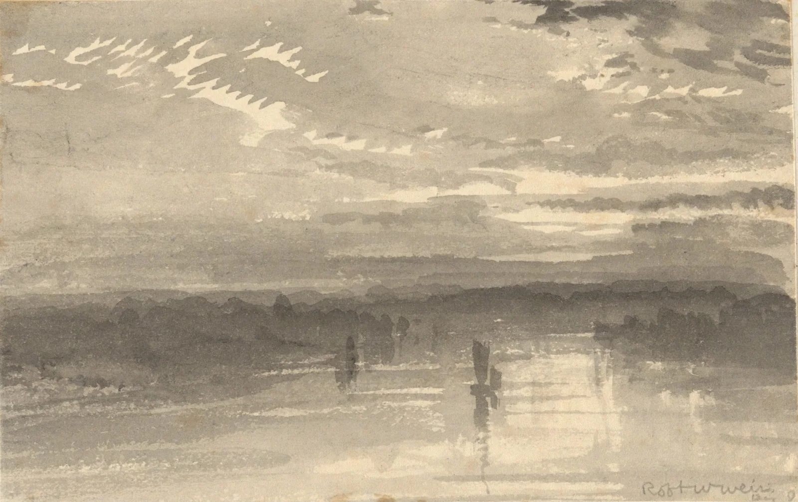 Landscape – Clouds, Water, Sailboat av Robert Walter Weir
