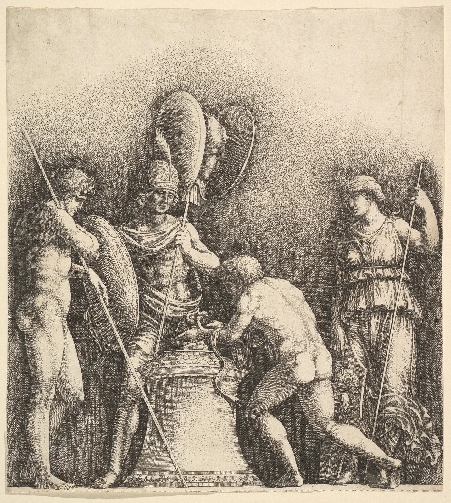 Four classical figures (pagan sacrifice) av Wenceslaus Hollar